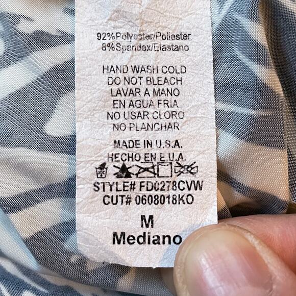 Vintage 70s Wrap Dress Midi M Navy Blue White Abstract Fit & Flare Made In USA - Picture 8 of 8